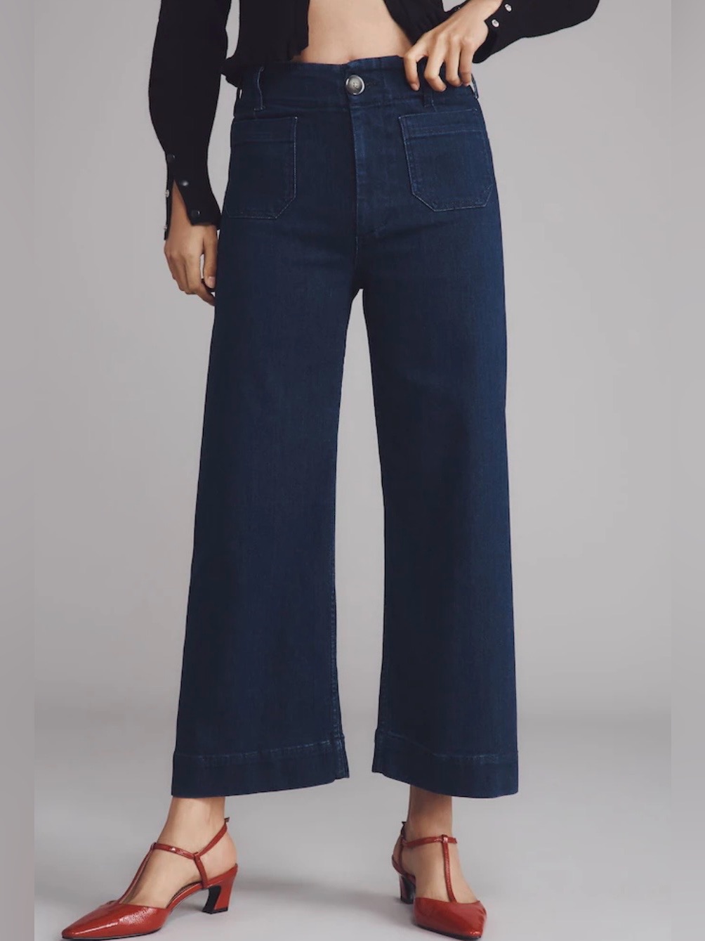 Maeve Anthropologie The Colette Crop High-Rise Wide-Leg Jeans Blue 28